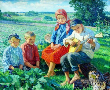 Impressionismus Werke - kleines Konzert mit balalaika Nikolay Bogdanov Belsky Kinder Kinder Impressionismus